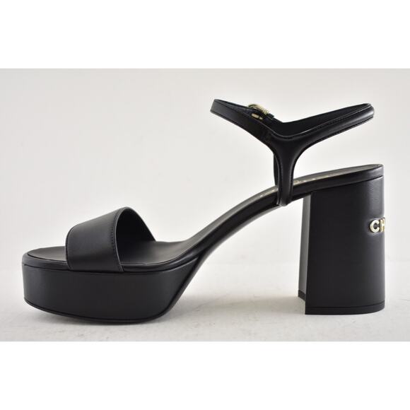 Chanel 24C Black Lambskin Leather Logo Platform Ankle Strap Block Heel Sandal 41 - Picture 8 of 14